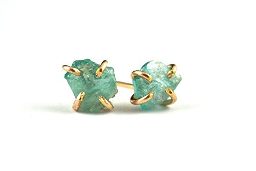 Raw Apatite stud earrings  Gold filled stud earrings  Claw prong setting earrings  Raw stone jewelry  Green apatite stud earrings  Gift for her