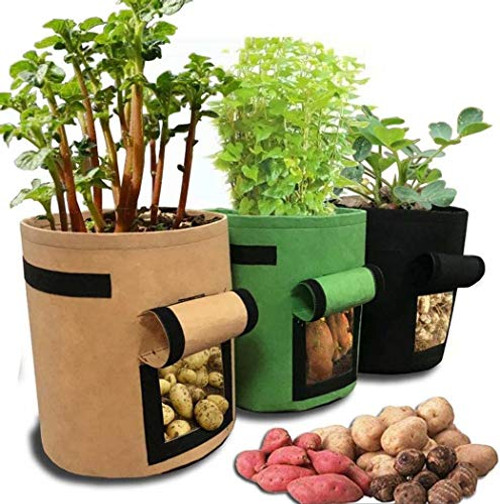 USDisc_t 2 Pack-Brown Home Garden Plant Grow Bag Vegetables Growing Container for Potato Cultivation Grow Bags with Handles and Flap