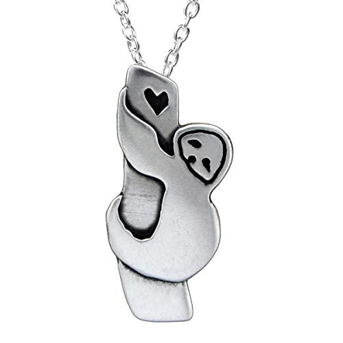 Sterling Silver Tree Sloth Necklace on 925 Chain for Women and Girls Hug Jewelry