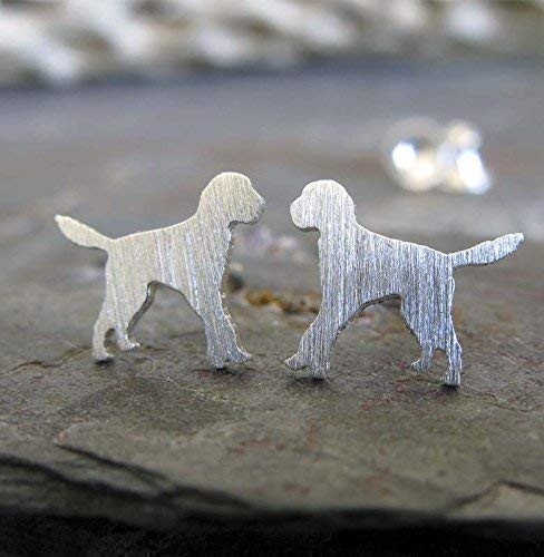 Goldendoodle dog stud earrings. Brushed sterling silver tiny post jewelry. Handmade in the USA.