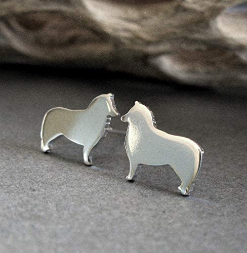 Sheltie Shetland sheepdog stud earrings. Polished sterling silver tiny dog post jewelry. Handmade in the USA