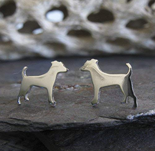 Jack Russell Terrier Dog Stud Earrings Polished Sterling Silver Handmade in USA