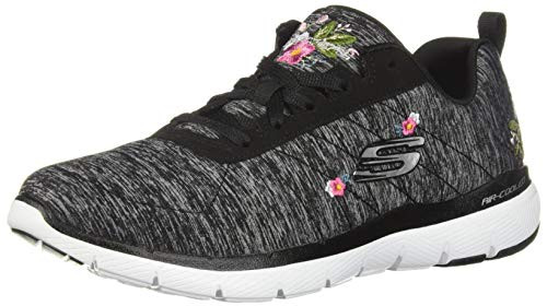 Skechers Women_s Flex Appeal 3.0 Sneaker  Black White  6.5 M US