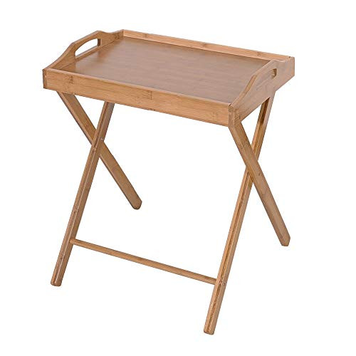 MOOBOM Folding Dining Table Folding TV Tray Table Home Bamboo Tray Table Bamboo Snack Table Floor-Standing Kitchen Table Coffee Stand for Reading Eating Wood Color