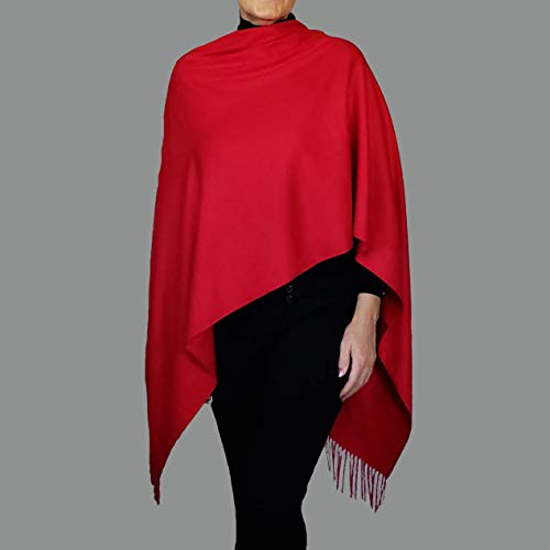 Red Poncho Shawl Soft Christmas Scarf Wrap Cashmere Feel Sweater Top By ZiiCi