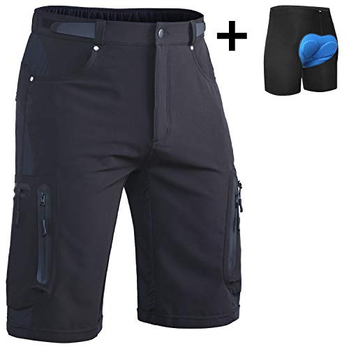 Ally Mens MTB Mountain Bike Short Bicycle Cycling Biking Riding Shorts Cycle Wear Relaxed Loose-fit -BK  XL-