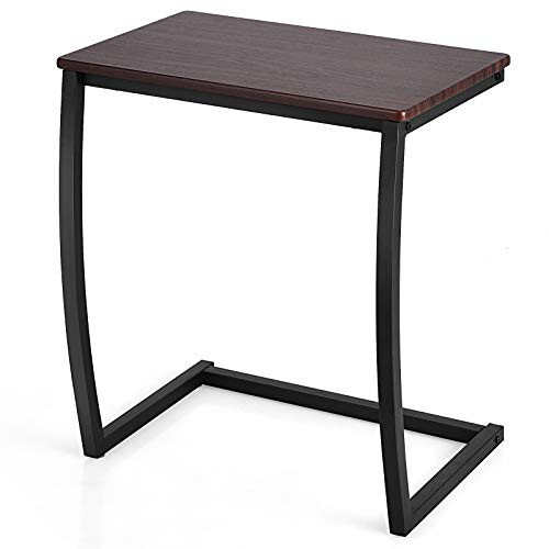 Tangkula Sofa Side C Table  C-Shaped End Table Laptop Table with Steel Frame  Wooden Snack Table Coffee Tray Beside Table  Portable Couch Table for Bed Sofa Living Room Bedroom