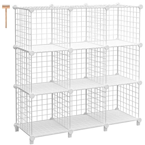 TomCare Cube Storage 9-Cube Metal Wire Cube Organizer Storage Cubes Shelves Shelves Organizer DIY Bookshelf Closet Organizer Cube Shelves Storage Shelves for Bedroom Home Office  White