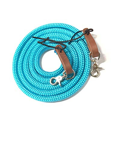 yacht rope rein with water loops and trigger snaps neon turquoise