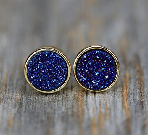 Small Blue Druzy Stud Earring- Genuine Druzy Quartz Gemstone- Navy to Midnight Blue- 7mm- Women_s Jewelry Holiday Gift Idea- Stocking Stuffer Small Blue Druzy Stud Earring- Genuine Druzy Quartz Gemstone- Navy to Midnight Blue- 7mm- Women_s Jewelry Holiday Gift Idea- Stocking Stuffer