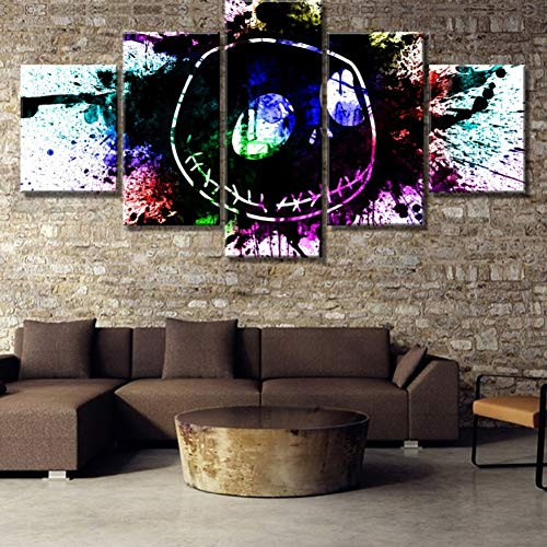 SLFWCLH 5 pictures Paintings on Canvas Wall Art for Home Decorations Wall Decor 5 Piece HD Print Nightmare Before Christmas Modern Decorative