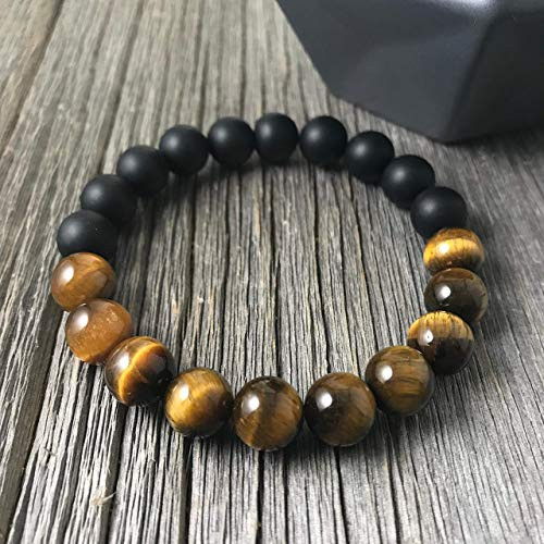 Men_s Beaded Bracelet  8mm or 10mm 1 2 Matte Onyx and 1 2 Tiger Eye Stretch Bracelet  Gemstone Beaded Bracelet