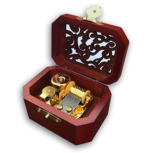 Brown Wooden Hollow Out Music Box with Sankyo Musical Movement -50 Tunes Option- -Fur Elise-