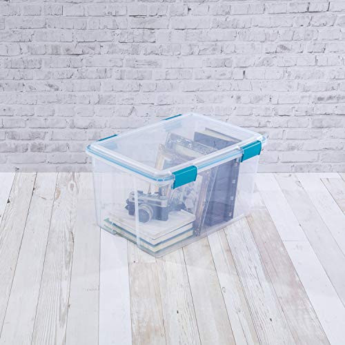 Sterilite 19344304 54 Quart 51 Liter Box  Aquarium Latches and Gasket  4-Pack  Blue Clear