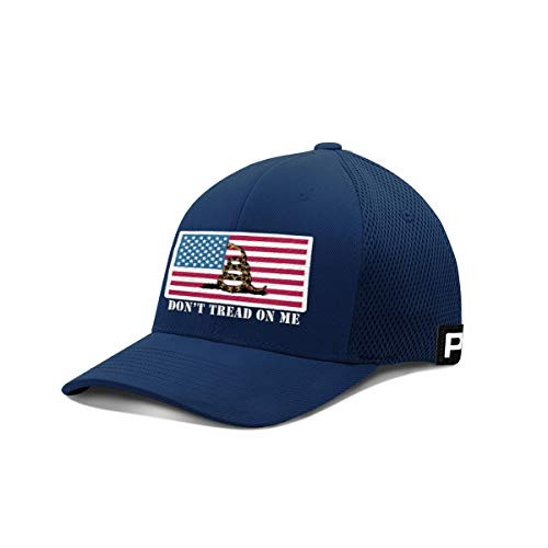 Printed Kicks Don t Tread On Me USA Flag Flex Fit Baseball Cap Gadsden Flag Hat DTOM Snake -Navy  Small Medium-