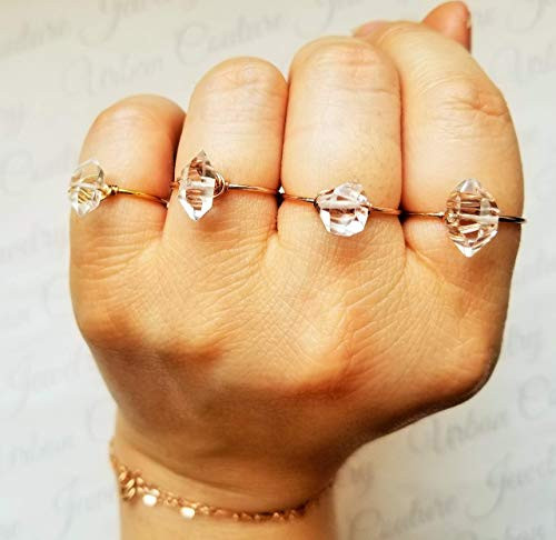 Dainty 14k Rose Gold Ring Herkimer Diamond Ring