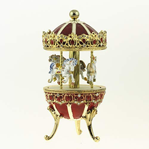 Musicbox Kingdom Jewelry Egg  Carousel red  Made of Metal. Turns While You Hear a Well Known Melody. Musicbox  Multi Color