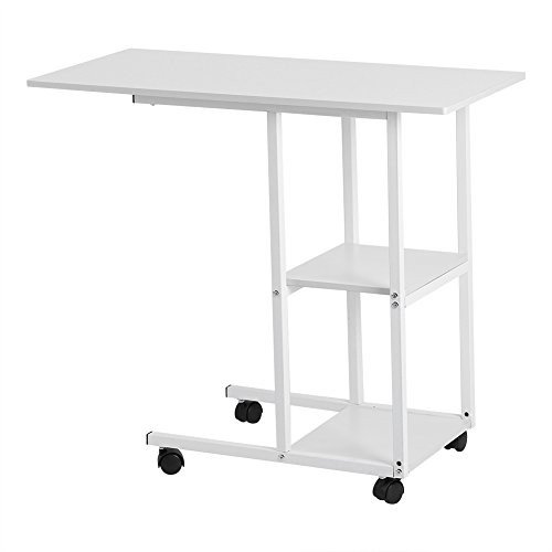 POCREATION Mobile Over Bed Table Side Rolling Table with Rolling Wheels Portable Rolling Over Bed Laptop Desk for Home Office Bed Sofa Couch