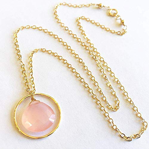 Blush Pink Chalcedony Gemstone Pendant Necklace - 14K Gold-Filled - Jewelry Gift For Mom Blush Pink Chalcedony Gemstone Pendant Necklace - 14K Gold-Filled - Jewelry Gift For Mom