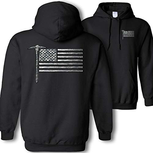 Coal Miner American Flag Hooded Sweatshirt - Mineral Mining Pickax Camouflage USA Flag Hoodie Gift