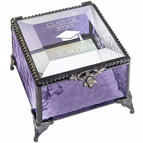 Personalized Graduation Gift For Her Glass Jewelry Box Engraved Keepsake For High School Graduate Or College Grad Class Of 2020 Daughter Granddaughter Girl Friend J Devlin Box EB240 -Purple-