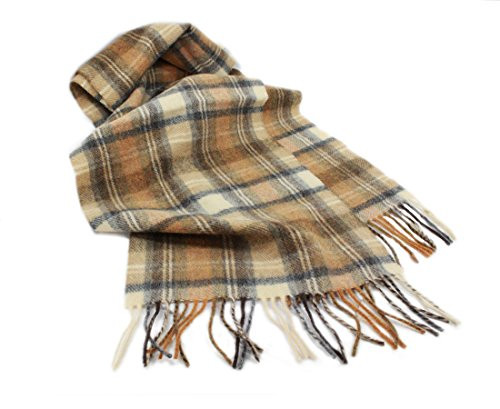 Biddy Murphy Irish Wool Scarf 12inch  x 63inch  100 Percent  Lambswool Scarf Made in Ireland Brown Plaid