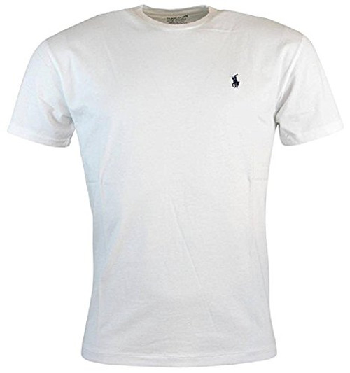 Ralph Lauren Polo Men Custom Fit Crew Neck Pony Logo T-Shirt -Medium  White Navy Pony-