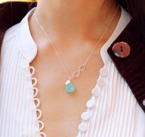 Infinity Necklace Sideways  Monogram Charm Necklace  Personalized Small Initial Leaf  Birthstone Jewelry - Bridesmaid Gift  Moms Necklace