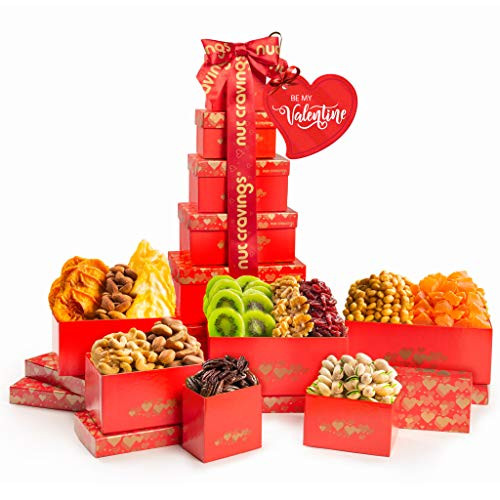 Valentines Day Gourmet Dried Fruit  and  Nut Gift Basket  Red Tower -12 Mix- - Food Arrangement Platter  Care Package Variety  Prime Birthday Assortment  Healthy Kosher Snack Box for Women  Men  Adults