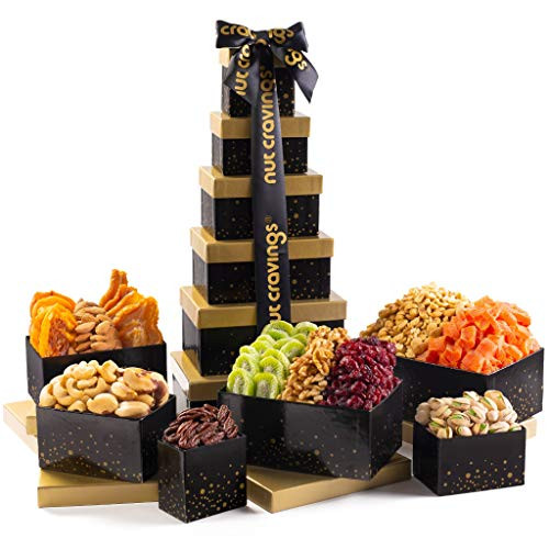 Valentines Day Gourmet Dried Fruit  and  Nut Gift Basket  Black Tower -12 Mix- - Food Arrangement Platter  Care Package Variety  Prime Birthday Assortment  Healthy Kosher Snack Box for Women  Men  Adults