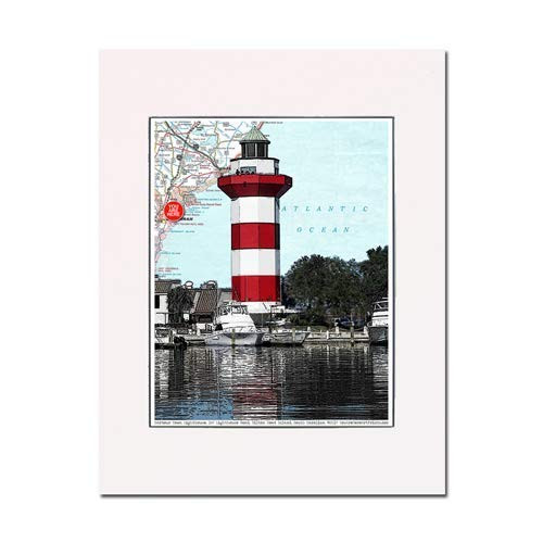Lighthouse at Harbour Town  South Carolina  fine art print. Matted at 11 inch x 14 inch and ready-to-frame. Gallery quality.