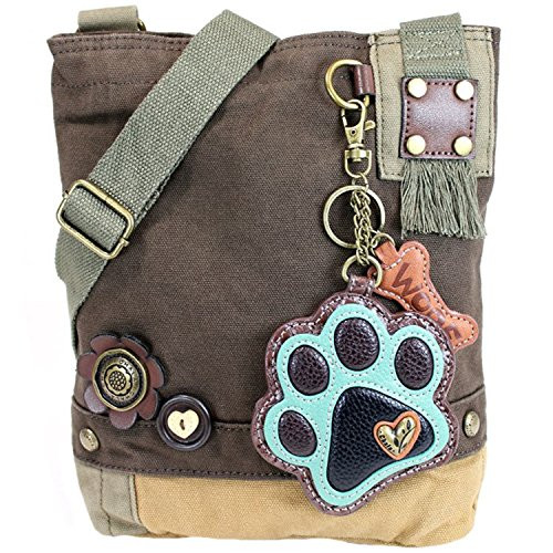 Chala Paw Print Patch Crossbody Handbag -Teal Dark Brown-