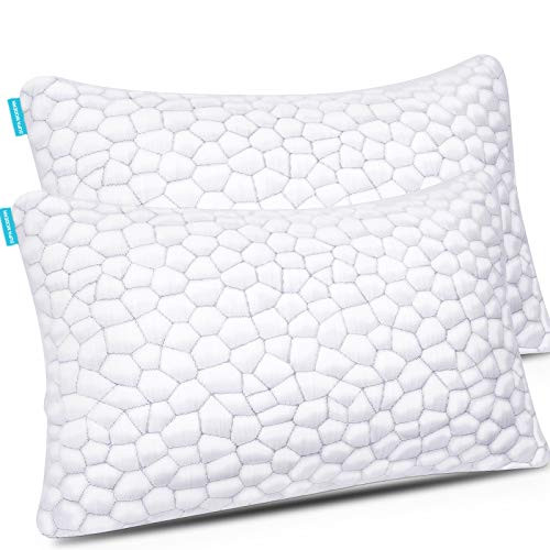 Cooling Bed Pillows for Sleeping 2 Pack Shredded Memory Foam Pillows with Adjustable Loft  Hypoallergenic BAMBOO Pillows Gel Pillow for Back Side Stomach Sleepers Queen Shredded Memory Foam Bed Pillow