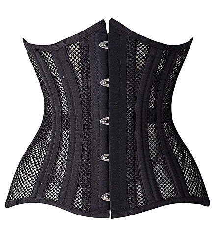 SHAPERX Women 26 Steel Boned Mesh Corsets Longline Heavy Duty Waist Trainer Long Torso Cincher  SZ1794-Black-M