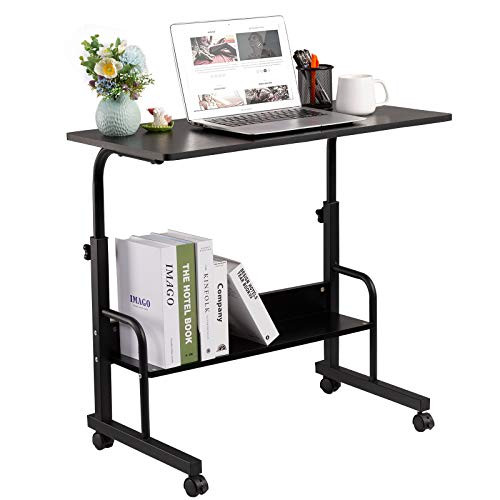GAJOO Mobile Side Table  Mobile Laptop Desk Cart 31.49 Inches Tray Table Adjustable Sofa Side Bed Table Portable Desk with Wheels Student Laptop Desk -Black-