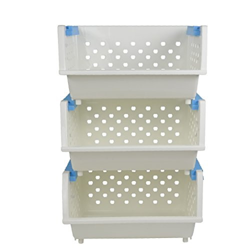Hommp 3-Pack Plastic Stackable Detachable Storage Organizer  White Stacking Basket