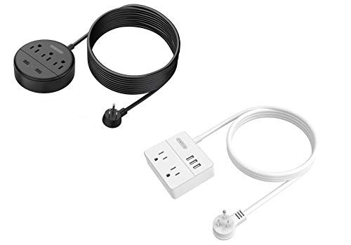 Power Strip with USB  NTONPOWER Flat Plug Power Strip  15 ft Extra Long Extension Cord  3 Outlet 2 USB Desktop Charging Station Wall Mount for Home  Dorm Room  Office and Nightstand - Black