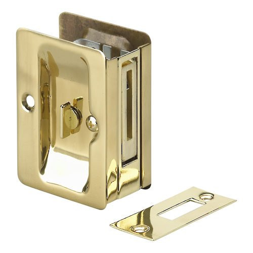 Richelieu Hardware - 1701BPSBC - Pocket Door Pull with Privacy Lock - Rectangular - Brass Finish