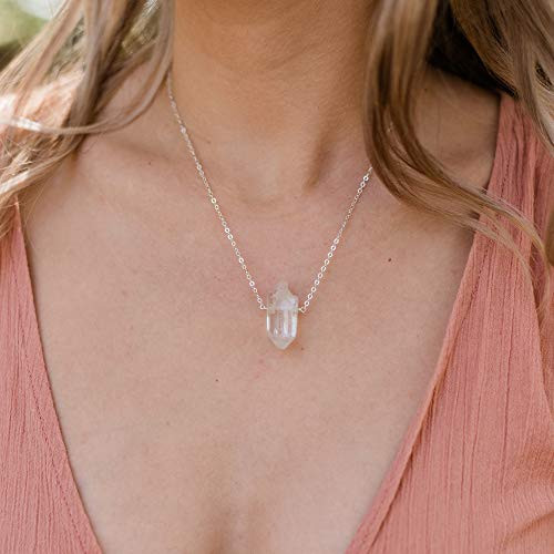 Small slab crystal quartz crystal necklace in 925 sterling silver - 16inch  chain with 2inch  adjustable extender - April birthstone