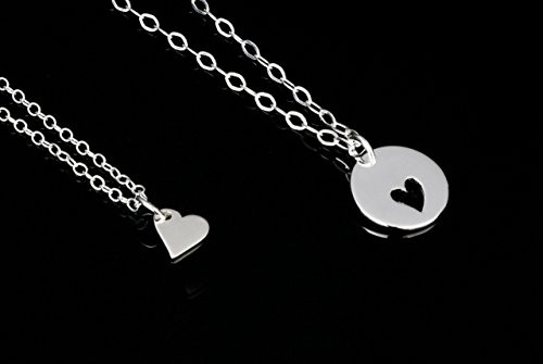 Mother Daughter Necklace Set  2 Necklaces  1 Mom and 1 Daughter Necklace  Sterling Silver  Heart and Cutout Heart Charms