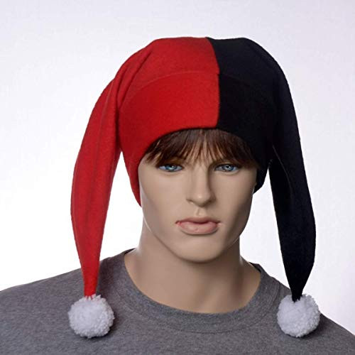 Jester Hat Red Black Two Pointed Harlequin Cap