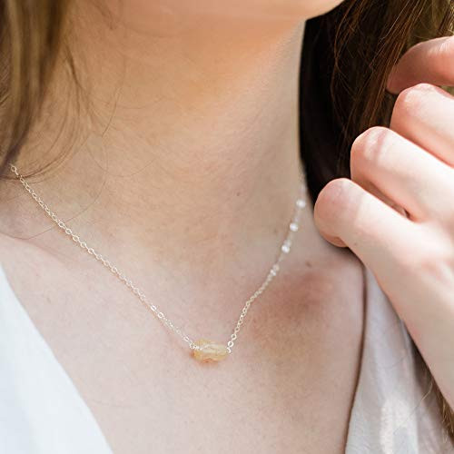 Small raw citrine crystal nugget necklace in 925 sterling silver - 16inch  chain with 2inch  adjustable extender - November birthstone