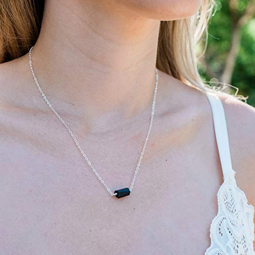 Small raw black tourmaline crystal nugget necklace in 925 sterling silver - 16inch  chain with 2inch  adjustable extender - October birthstone