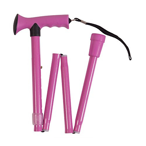 Folding Walking Cane - Collapsible Walking Stick - Adjustable Medical Foldable Cane for Women - Contoured Cane Walking Stick Handle, Pink