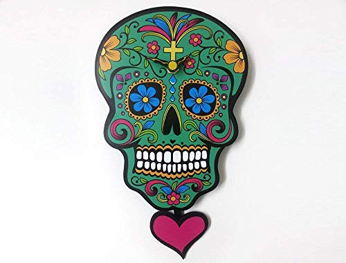 Teal Sugar Skull - Day of the Dead -Dia de Los Muertos - Calavera - Pendulum Wall Clock