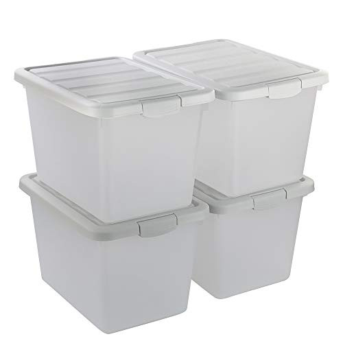 Nesmilers 4 Packs 30 Quart Plastic Latch Storage Box  Clear Container with Lid