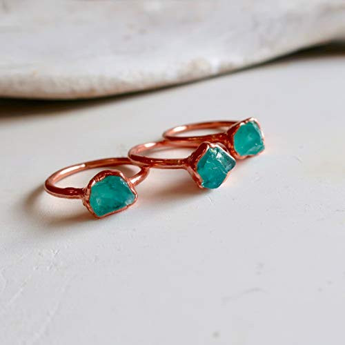 Raw Apatite Copper Ring Raw Apatite Jewelry Electroformed Blue Ring