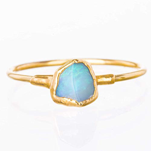 Mini Raw Opal Ring  Yellow Gold  October Birthstone Stacking Ring -7-