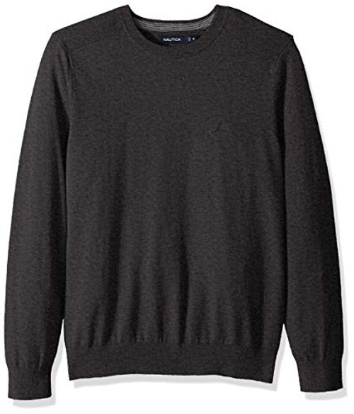 Nautica Men_s Crew Neck Lightweight Sweater  Charcoal Heather  Medium