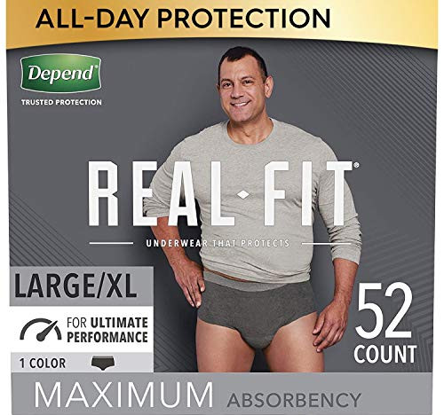 Depend Real Fit Incontinence Underwear for Men  Maximum Absorbency  Disposable  Large Extra-Large  Black  52 Count -Packaging May Vary-